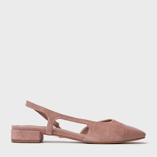 Sapatilha Slingback Cap Toe Couro Suede Rosa Ballet