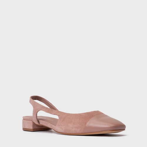 Sapatilha Slingback Cap Toe Couro Suede Rosa Ballet
