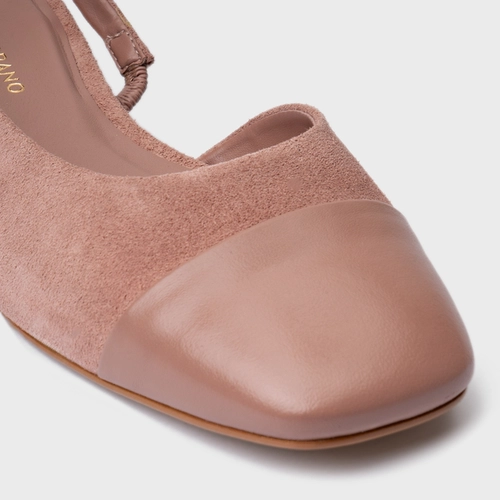 Sapatilha Slingback Cap Toe Couro Suede Rosa Ballet