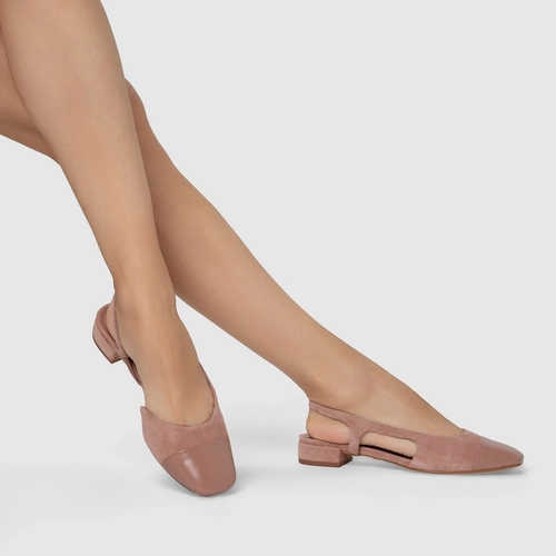 Sapatilha Slingback Cap Toe Couro Suede Rosa Ballet