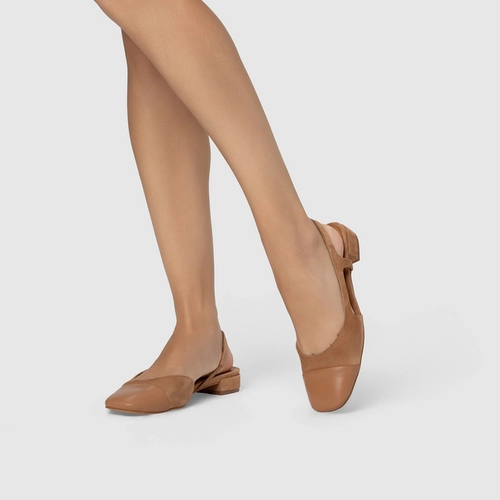 Sapatilha Slingback Cap Toe Couro Suede Marrom Cookie