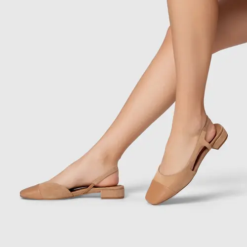 Sapatilha Slingback Cap Toe Couro Suede Marrom Cookie