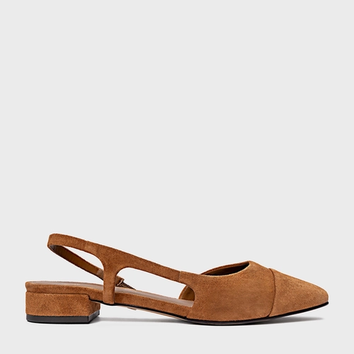 Sapatilha Slingback Cap Toe Couro Suede Marrom Saddle