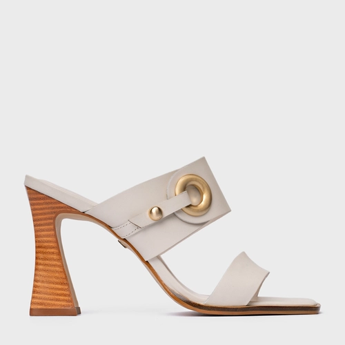 Open Mule Classy Salto Wave Couro Off White Vanilla