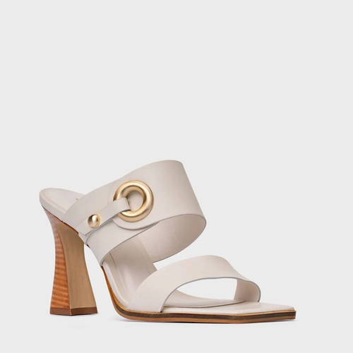 Open Mule Classy Salto Wave Couro Off White Vanilla