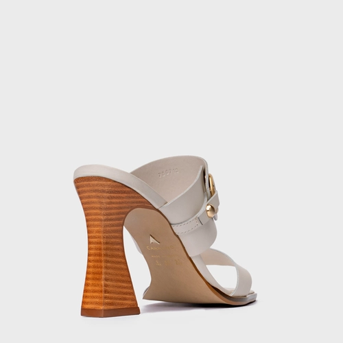 Open Mule Classy Salto Wave Couro Off White Vanilla