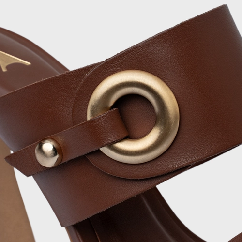 Open Mule Classy Salto Wave Couro Marrom Walnut