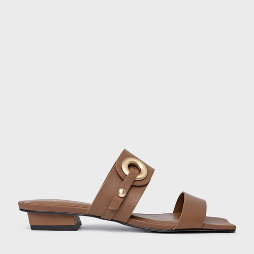 Rasteira Classy Couro Marrom Gingerbread