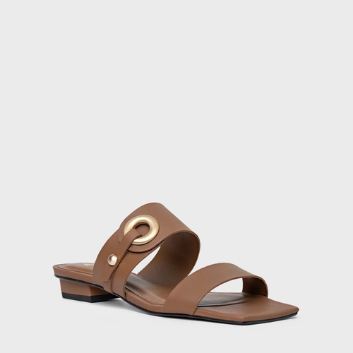 Rasteira Classy Couro Marrom Gingerbread