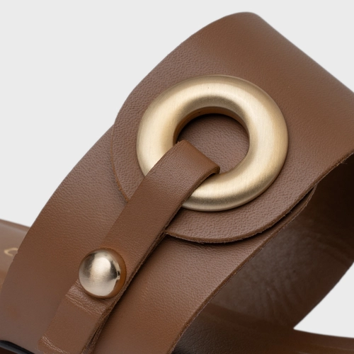 Rasteira Classy Couro Marrom Gingerbread