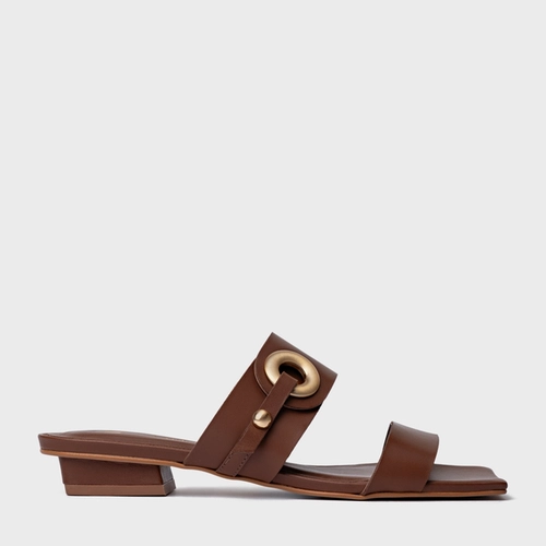 Rasteira Classy Couro Marrom Walnut