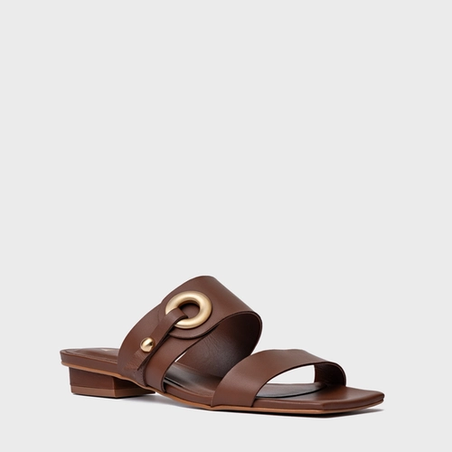 Rasteira Classy Couro Marrom Walnut