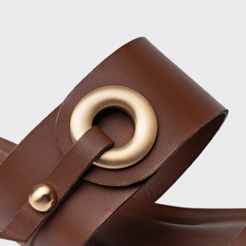 Rasteira Classy Couro Marrom Walnut
