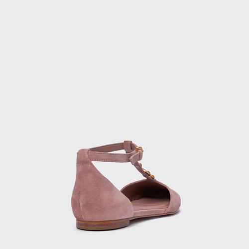 Sapatilha Slingback Gold Details Couro Suede Rosa Ballet