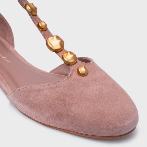 Sapatilha Slingback Gold Details Couro Suede Rosa Ballet