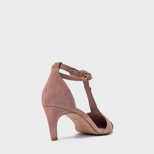 Scarpin Slingback Gold Details Salto Fino Couro Suede Rosa Ballet