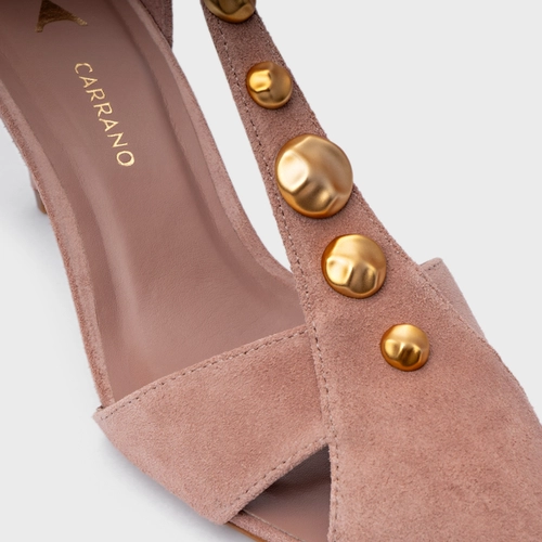 Scarpin Slingback Gold Details Salto Fino Couro Suede Rosa Ballet