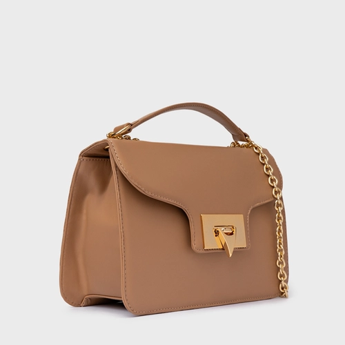 Bolsa Shoulder Catarina Média Couro Marrom Cookie