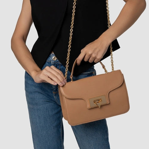 Bolsa Shoulder Catarina Média Couro Marrom Cookie