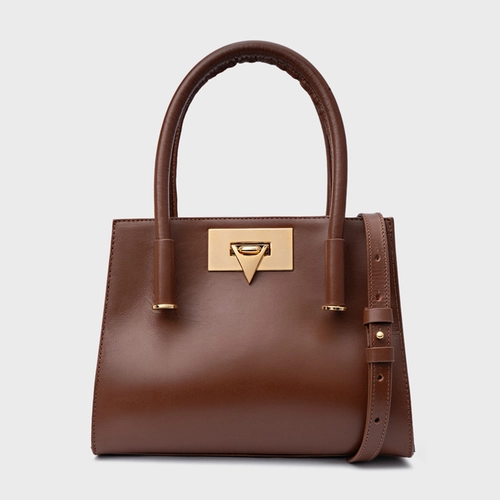 Bolsa Tote Beatrice Pequena Couro Trento Marrom Walnut