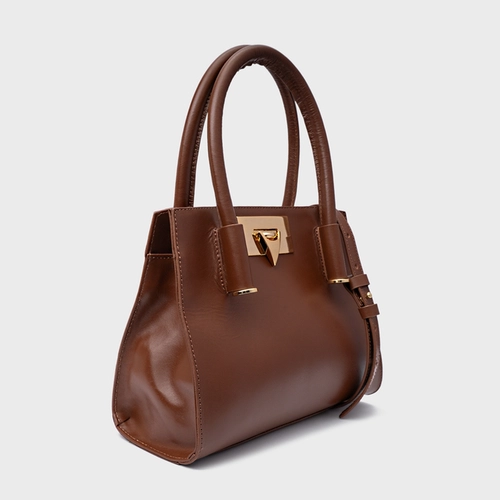 Bolsa Tote Beatrice Pequena Couro Trento Marrom Walnut