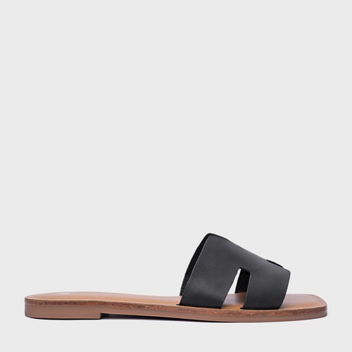 Rasteira Slide H Couro Preto