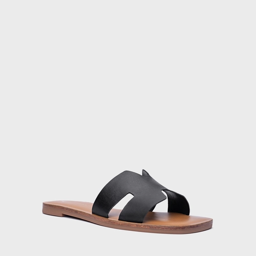Rasteira Slide H Couro Preto