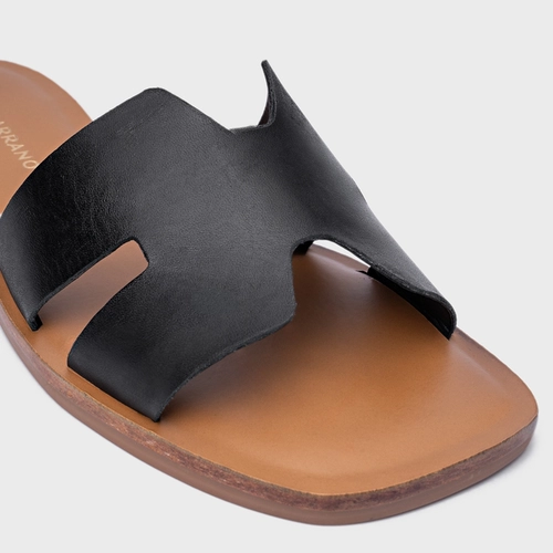 Rasteira Slide H Couro Preto