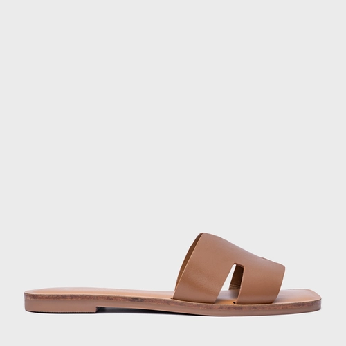 Rasteira Slide H Couro Marrom Gingerbread