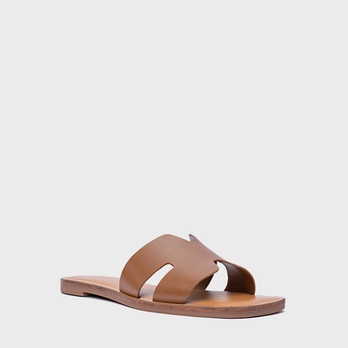 Rasteira Slide H Couro Marrom Gingerbread