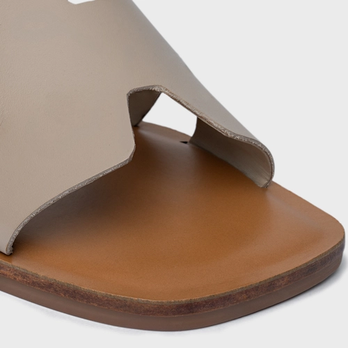 Rasteira Slide H Couro Bege Oatmeal