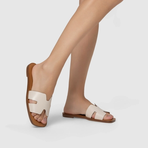 Rasteira Slide H Couro Off White Vanilla