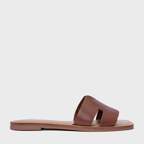 Rasteira Slide H Couro Marrom Walnut