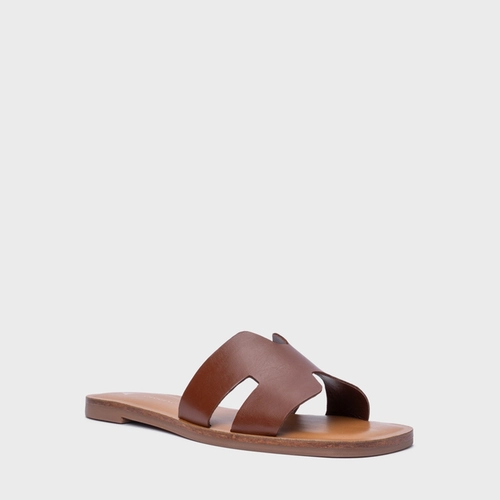 Rasteira Slide H Couro Marrom Walnut