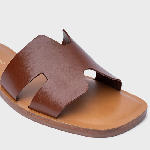 Rasteira Slide H Couro Marrom Walnut