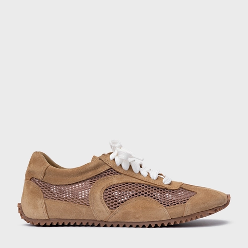 Tênis Slim Tela Couro Suede Bege Almond