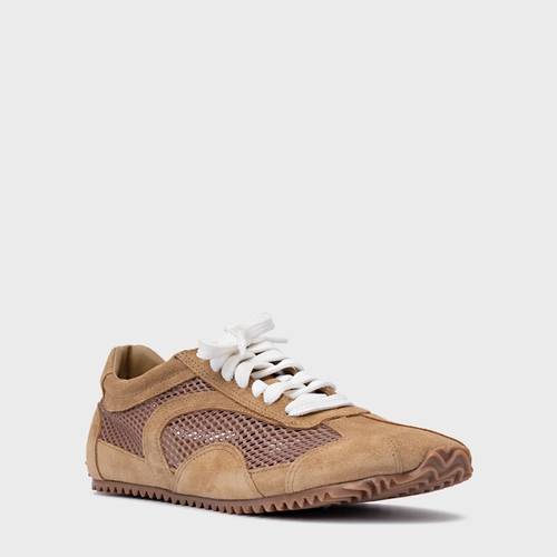 Tênis Slim Tela Couro Suede Bege Almond