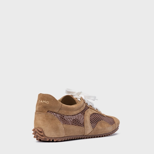 Tênis Slim Tela Couro Suede Bege Almond