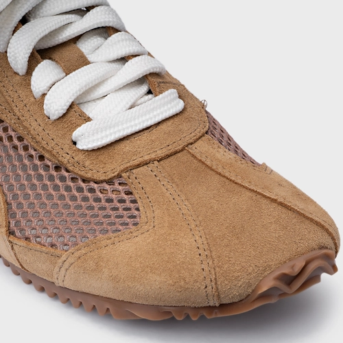 Tênis Slim Tela Couro Suede Bege Almond