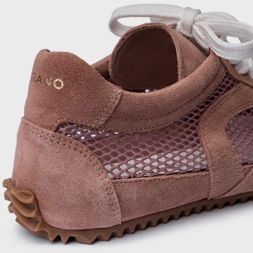 Tênis Slim Tela Couro Suede Rosa Ballet