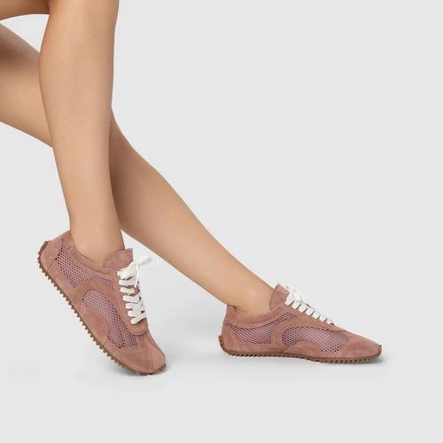 Tênis Slim Tela Couro Suede Rosa Ballet