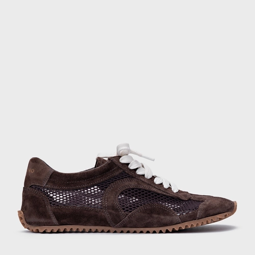 Tênis Slim Tela Couro Suede Marrom Ganache