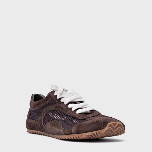 Tênis Slim Tela Couro Suede Marrom Ganache
