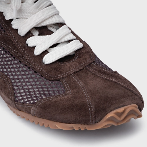 Tênis Slim Tela Couro Suede Marrom Ganache