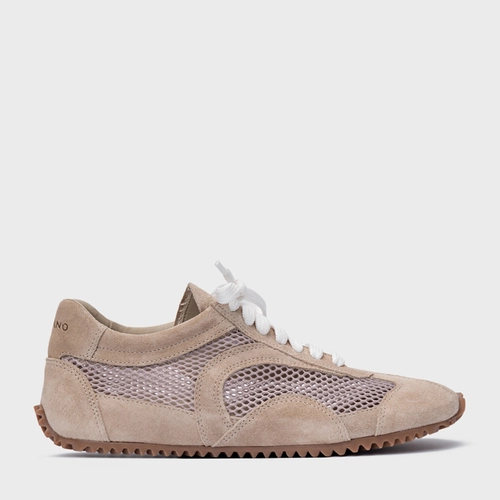 Tênis Slim Tela Couro Suede Bege Oatmeal