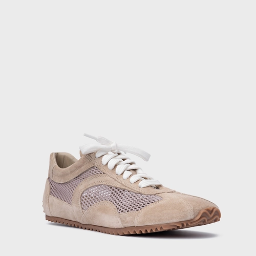Tênis Slim Tela Couro Suede Bege Oatmeal
