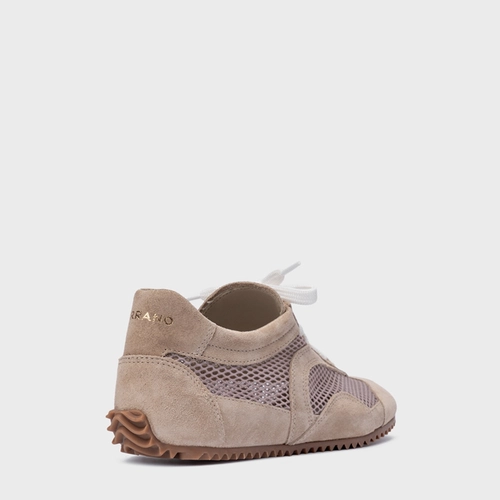 Tênis Slim Tela Couro Suede Bege Oatmeal