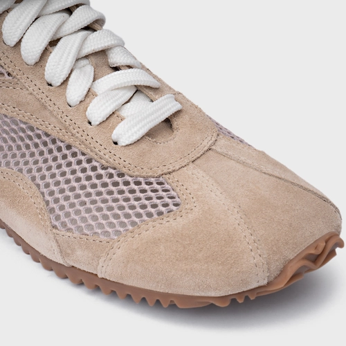 Tênis Slim Tela Couro Suede Bege Oatmeal
