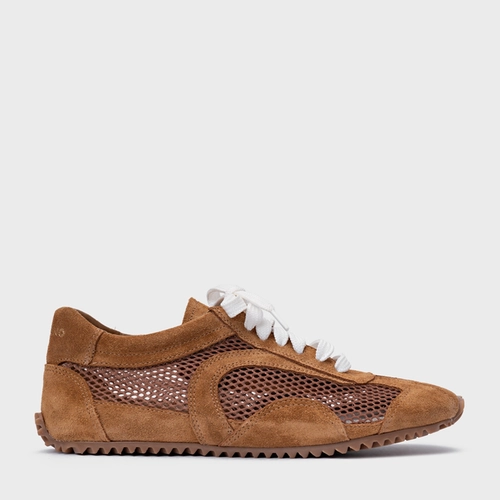Tênis Slim Tela Couro Suede Marrom Saddle