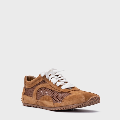 Tênis Slim Tela Couro Suede Marrom Saddle